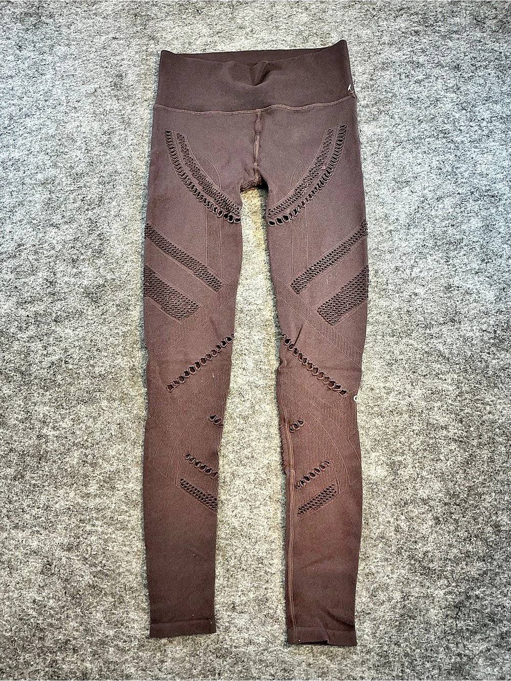 ALO Athletic Yoga Lace Women's Brown Laser-Cut Leggings Size Medium